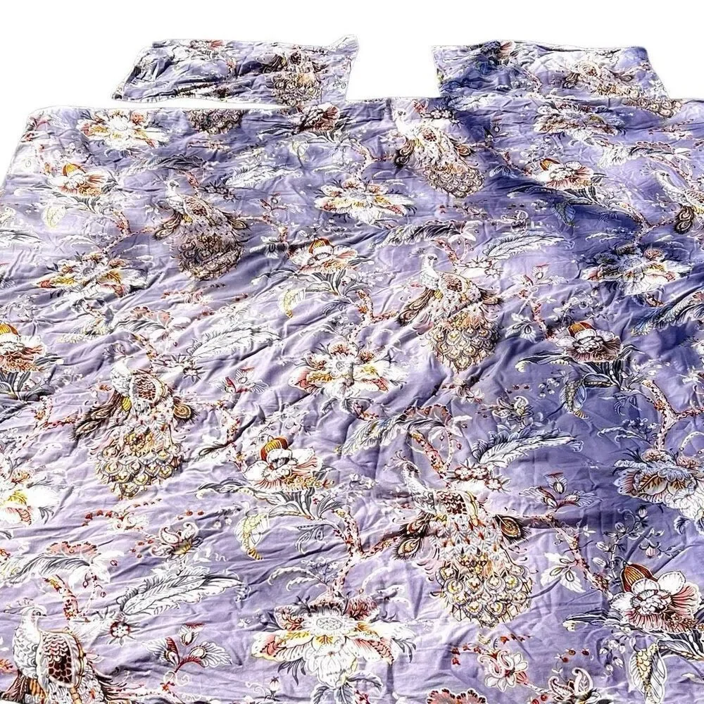 Tahari Home Luxury King 3 Piece Duvet Cover Set Peacock Jacobean Birds Flowers 1